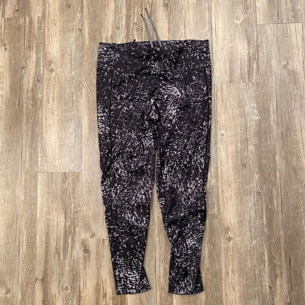 ADIDAS WOMENS ENERGY RUNNING LEGGINGS BLACK WHITE GRAPHIC SIZE M (12-14)